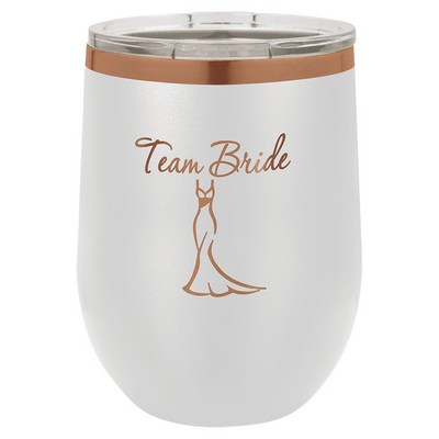 Polar Camel 12 oz. White/Rose Gold ION-Plated Stemless Wine Tumbler with Lid