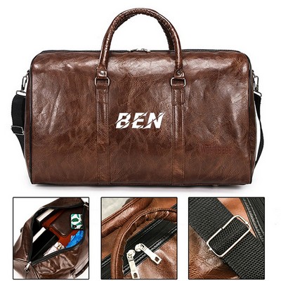 PU Leather Retro Sport Gym Duffle Travel Bag